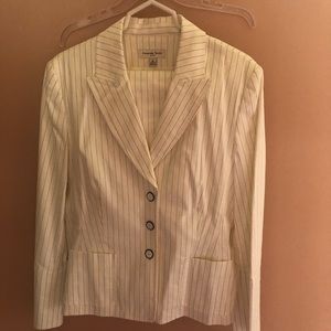 White pin striped suit.